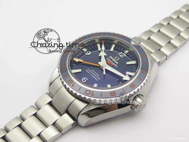 0523 Planet Ocean GMT 43.5mm V6F Goodplanet Orange Marker Blue Dial On SS Bracelet A ModernLook 8215